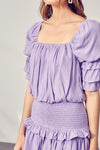 Puff Sleeve Smocked Waist Romper - KOKOTETE