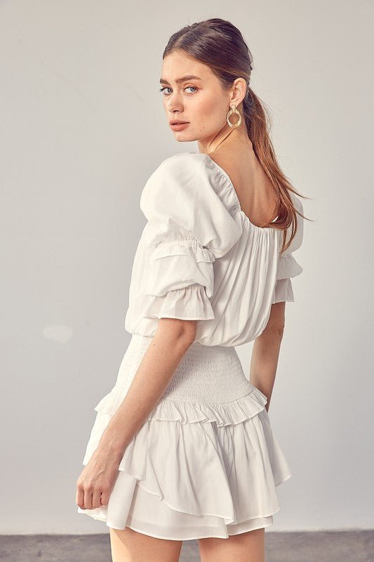 Puff Sleeve Smocked Waist Romper - KOKOTETE