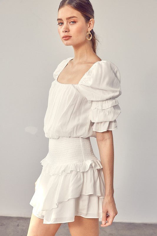 Puff Sleeve Smocked Waist Romper - KOKOTETE