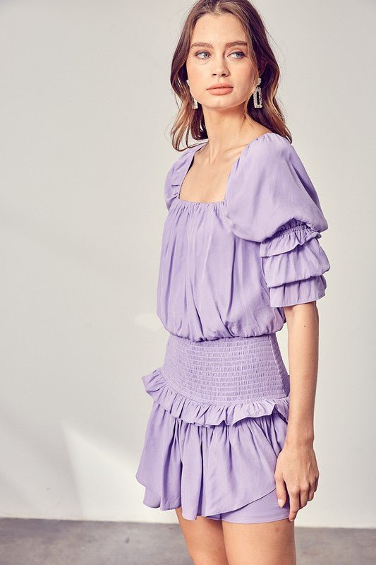 Puff Sleeve Smocked Waist Romper - KOKOTETE