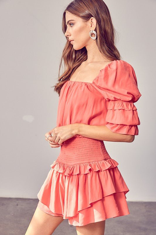 Puff Sleeve Smocked Waist Romper - KOKOTETE