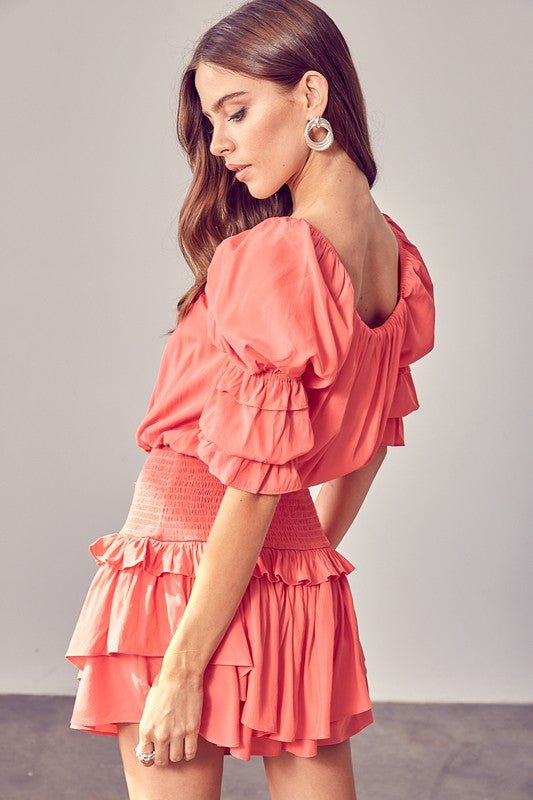 Puff Sleeve Smocked Waist Romper - KOKOTETE