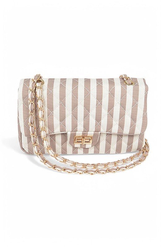 Quilted Cotton Stripe Pattern Shoulder Bag - KOKOTETE