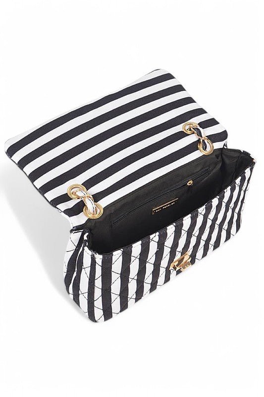 Quilted Cotton Stripe Pattern Shoulder Bag - KOKOTETE