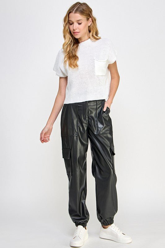 RELAXED VEGAN LEATHER CARGO PANTS - KOKOTETE