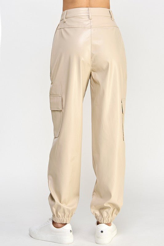 RELAXED VEGAN LEATHER CARGO PANTS - KOKOTETE