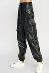 RELAXED VEGAN LEATHER CARGO PANTS - KOKOTETE