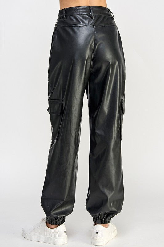 RELAXED VEGAN LEATHER CARGO PANTS - KOKOTETE
