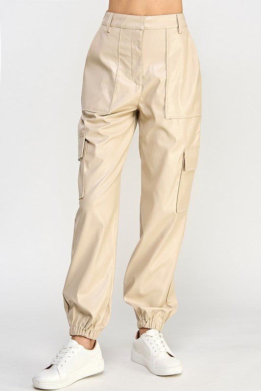 RELAXED VEGAN LEATHER CARGO PANTS - KOKOTETE