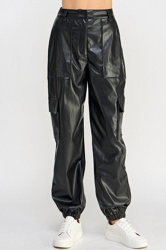RELAXED VEGAN LEATHER CARGO PANTS - KOKOTETE