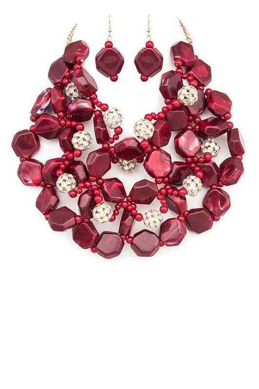 Resin Flower Statement Layer Necklace Set - KOKOTETE