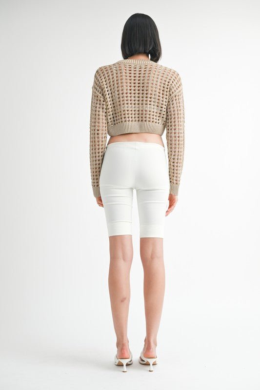ROUND NECK KNITTED CROP SWEATER TOP - KOKOTETE