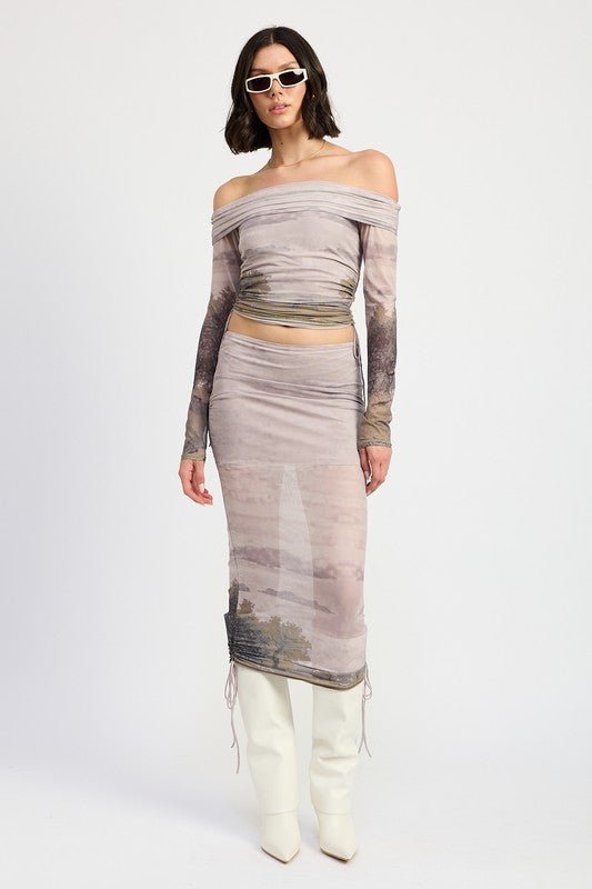 RUCHED MIDI SKIRT WITH DRAWSTRINGS - KOKOTETE