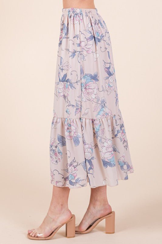 Ruffle Bottom Floral Print Skirt - KOKOTETE