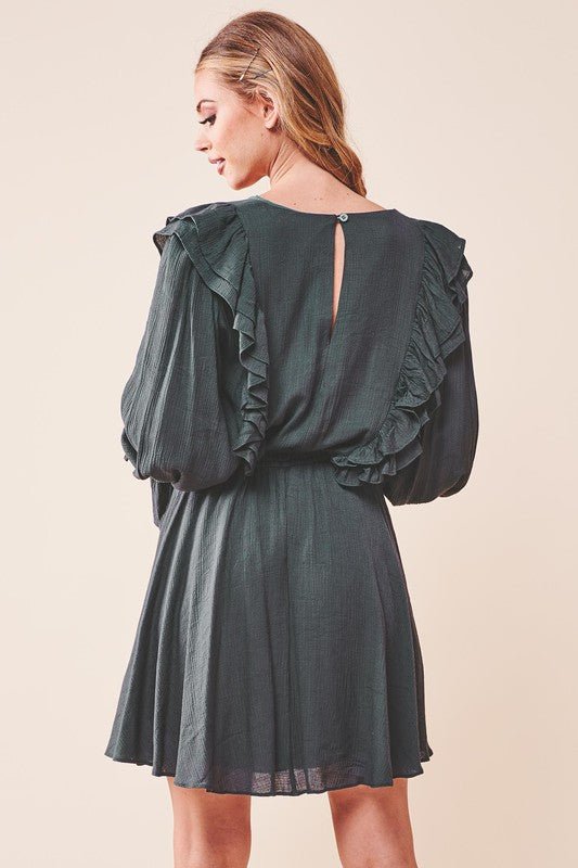Ruffle Surplice Tied Mini Dress - KOKOTETE