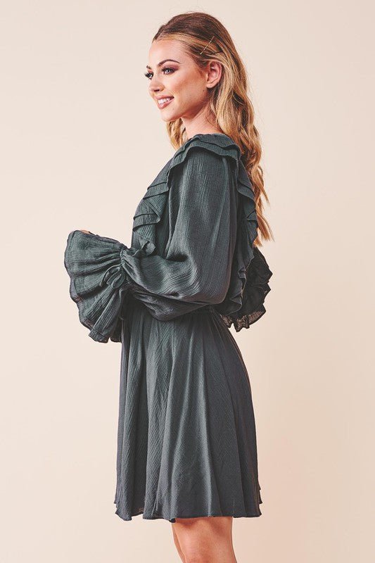 Ruffle Surplice Tied Mini Dress - KOKOTETE