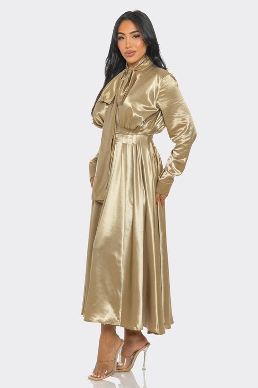 Satin Bow - Tie Midi Dress - KOKOTETE