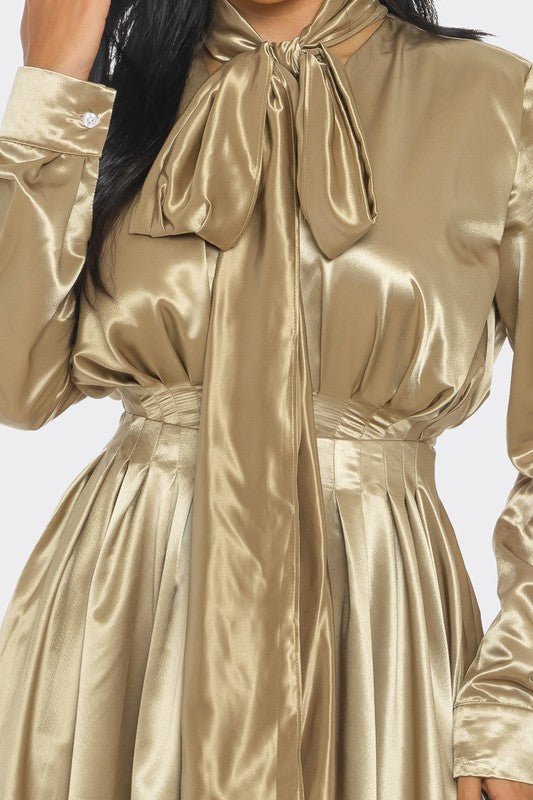 Satin Bow - Tie Midi Dress - KOKOTETE