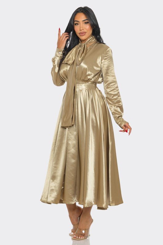 Satin Bow - Tie Midi Dress - KOKOTETE