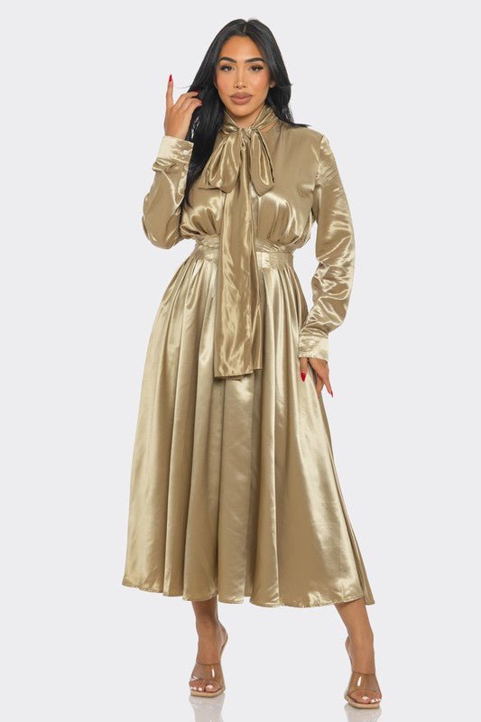 Satin Bow - Tie Midi Dress - KOKOTETE