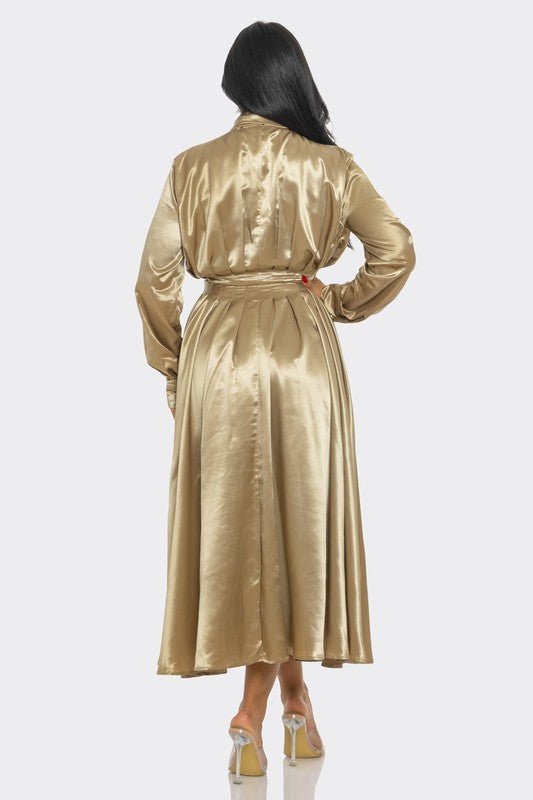 Satin Bow - Tie Midi Dress - KOKOTETE