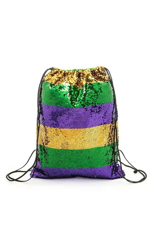 Sequin Mardi Gras Drawstring Backpack Bag - KOKOTETE