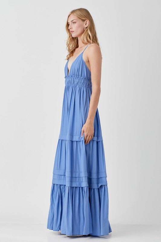 Shirred Folded Detail Maxi Dress - KOKOTETE