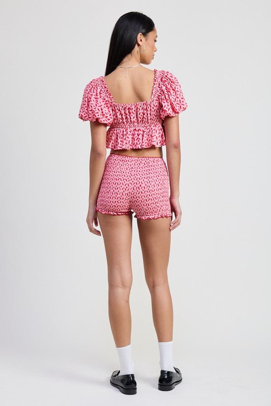 SHORT BUBBLE SLEEVE BABYDOLL TOP - KOKOTETE