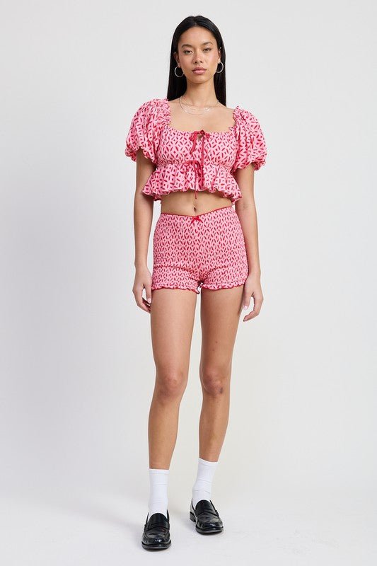 SHORT BUBBLE SLEEVE BABYDOLL TOP - KOKOTETE