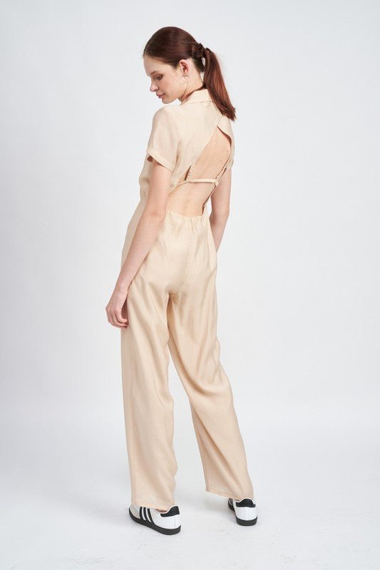 SHORT SLEEVE JUMPSUIT WITH OPEN BACK - KOKOTETE