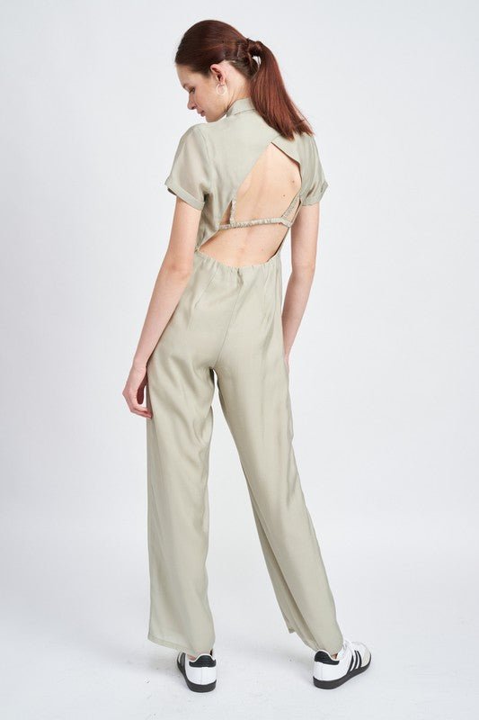 SHORT SLEEVE JUMPSUIT WITH OPEN BACK - KOKOTETE