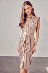 Sleeveless Button Front Tie Dress - KOKOTETE