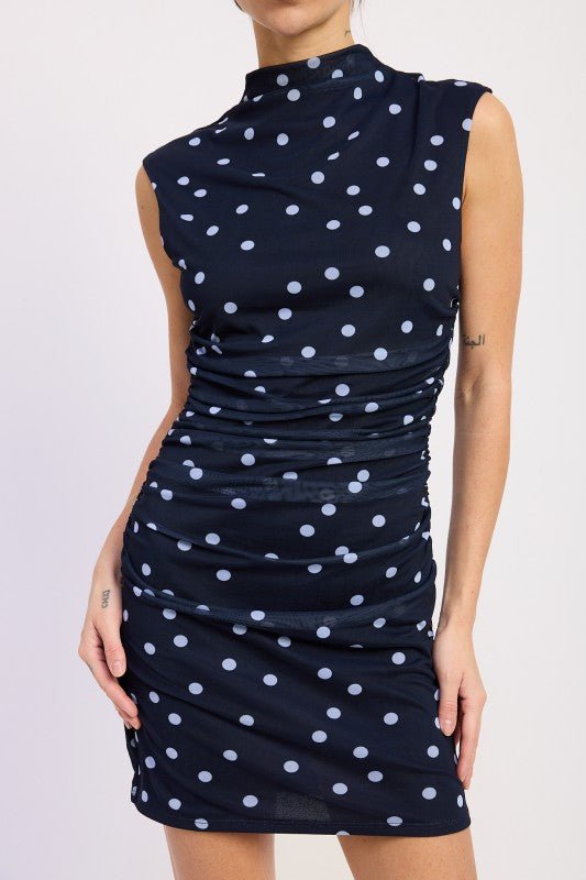 SLEEVELESS MOCK NECK MESH MINI DRESS - KOKOTETE