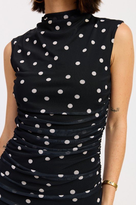 SLEEVELESS MOCK NECK MESH MINI DRESS - KOKOTETE