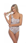 SNAKESKIN ONE SHOULDER ONE PIECE SWIMSUIT - KOKOTETE