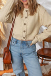 Solid Button - Up Cropped Cardigan Sweater - KOKOTETE