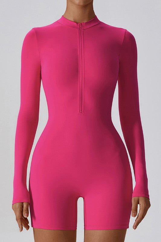 Solid zippered long - sleeved sports jumpsuit - KOKOTETE