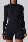 Solid zippered long - sleeved sports jumpsuit - KOKOTETE
