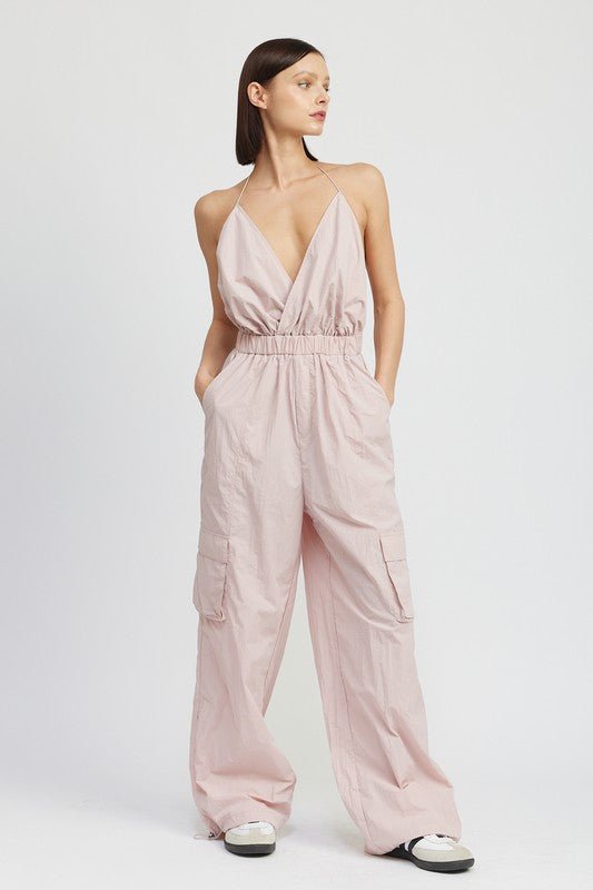 SPAGHETTI STRAP CARGO JUMPSUIT - KOKOTETE