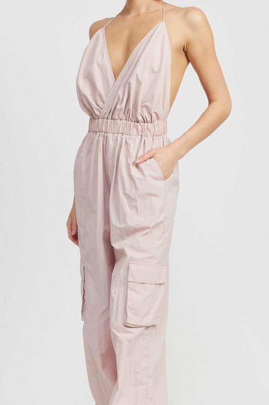 SPAGHETTI STRAP CARGO JUMPSUIT - KOKOTETE