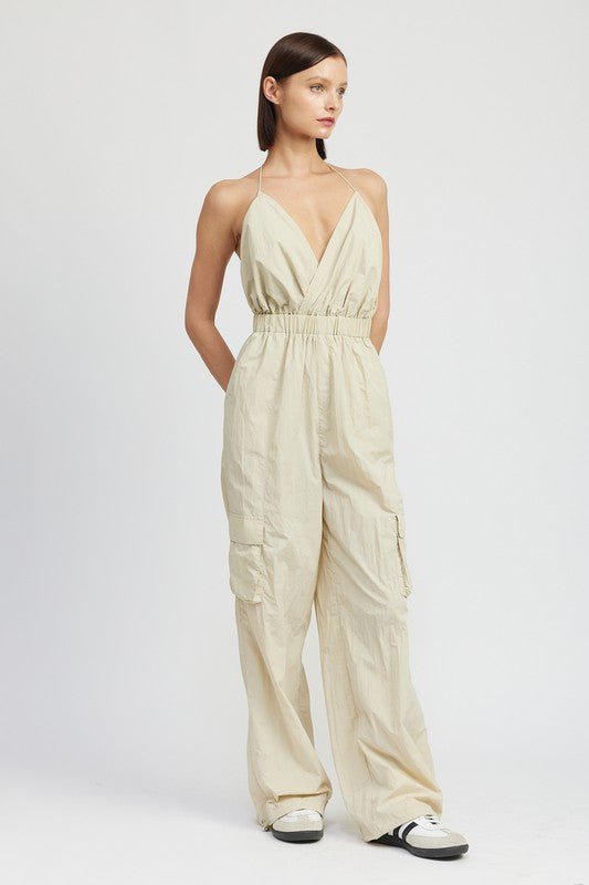 SPAGHETTI STRAP CARGO JUMPSUIT - KOKOTETE