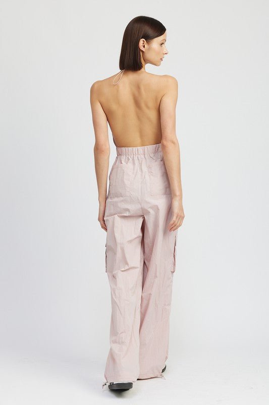 SPAGHETTI STRAP CARGO JUMPSUIT - KOKOTETE
