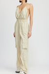 SPAGHETTI STRAP CARGO JUMPSUIT - KOKOTETE