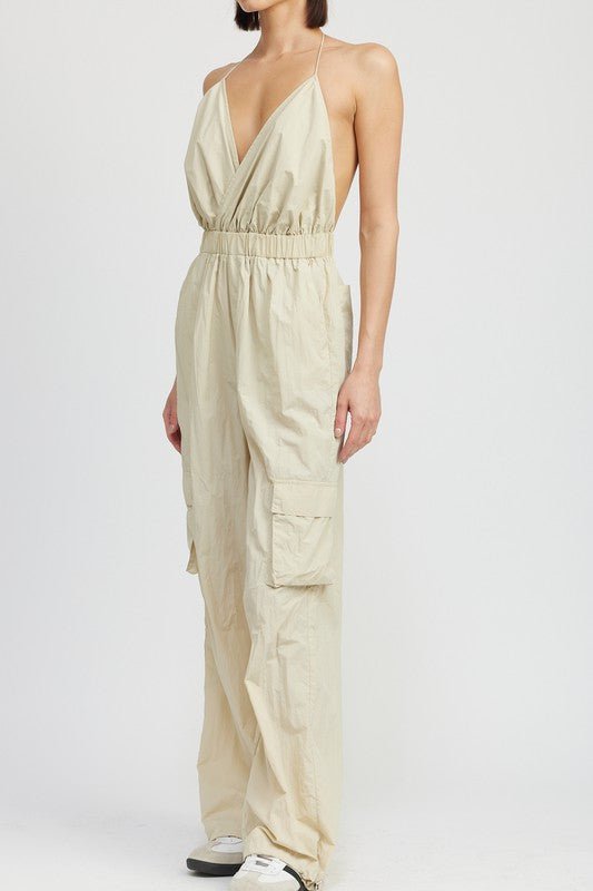 SPAGHETTI STRAP CARGO JUMPSUIT - KOKOTETE