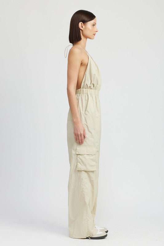 SPAGHETTI STRAP CARGO JUMPSUIT - KOKOTETE