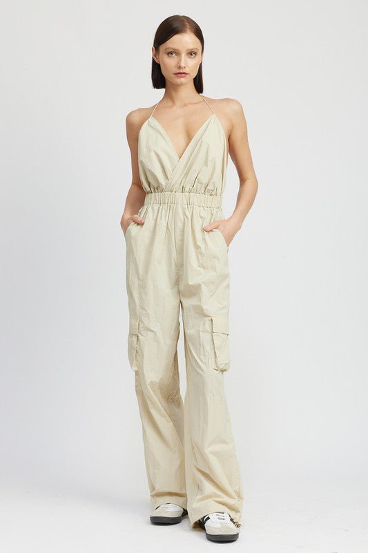 SPAGHETTI STRAP CARGO JUMPSUIT - KOKOTETE