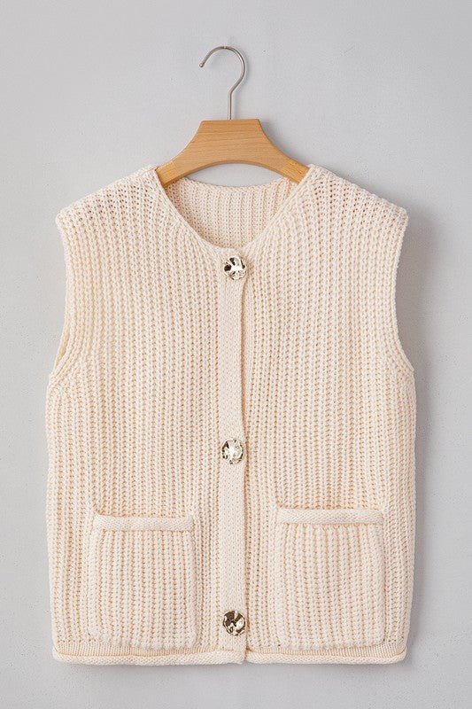 SPRING Textured Knit Buttoned Sweater Vest - KOKOTETE