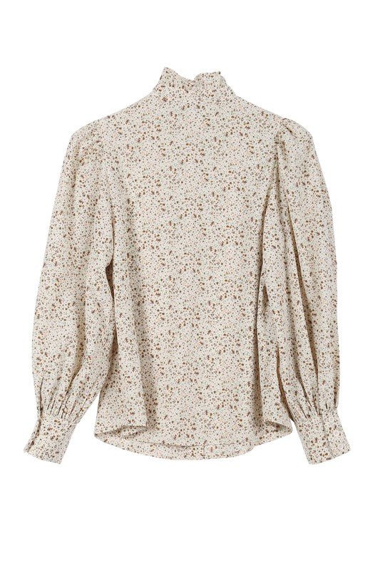 Stand collar floral frill blouse - KOKOTETE