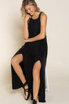 Stone Washed Side Slit Cut Out Maxi Dress - KOKOTETE
