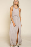 Stone Washed Side Slit Cut Out Maxi Dress - KOKOTETE